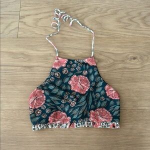 Beach Riot x Stone Cold Fox | Floral Bikini Halter Top | Teal and pink | Large